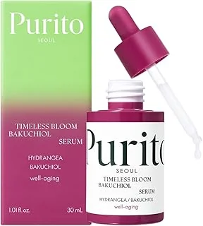PURITO SEOUL Sérum temporel Bloom Bakuchiol Korean Jeju Hydrangea pour peau sensible, ampoule, réduction de ligne fine, sérum anti-âge pour le visage, K-Beauty, 30 ml