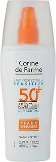 Corine de Farme - Lait Protecteur SPF50+ Sensitive - Haute Protection Solaire Visage et Corps - Monoï de Tahiti - Hypoallergénique - Peaux Sensibles - 150 ml - Fabrication Française