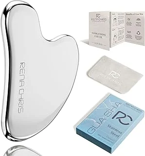 Rena Chris Gua Sha Visage - Acier Inoxydable,Guasha pour Sculpter la Ligne de la Mâchoire et Réduire les Poches, Gua Sha Corps, Cadeau de Soins de la Peau (Argent)