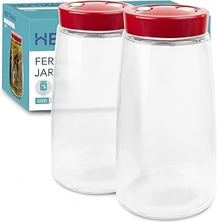 Lot de 2 bocaux de fermentation avec aération 1 voie d'aération – 2,2 litres – Idéal pour une fermentation sûre pour kéfir, kimchi, choucroute, levain, avoine de nuit – Lot de 2 bocaux de