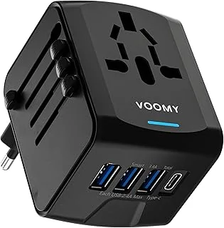 VOOMY Adaptateur Universel de Voyage pour 170+ Pays, International Prise Universelle avec 3 USB-A et 1 USB-C, Adapteur Voyage pour USA UK Australie Japon Italie Chine