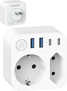 Connecteur de Voyage France vers Le Japon avec 4 Prises USB (2 USB-C), Adaptateur de Voyage à Double Sortie, Connecteur Schuko vers Type A pour Les États-Unis, Japon, Canada, Blanc
