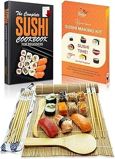 Kit Sushi Maki Complet en Bambou – Sushi Maker Kit – 2 Nattes à rouler en Bambou, 5 Paires de Baguettes, Kit de Préparation de Sushi et eBook