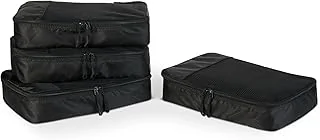 Ensemble de 4 Cubes de Rangement, Organisateurs de Voyage avec Double Fermeture Éclair, Dessus en Maille, 100% Polyester, Taille M, Noir (Anciennement Amazon Basics)