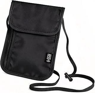 Pochette Tour de Cou Voyage, Sac de Passeport pour Homme et Femme avec Bandoulière Réglable, Sac de Cou pour Documents avec Protection RFID pour Argent Billet Cartes Clés Éléphone(Noir)