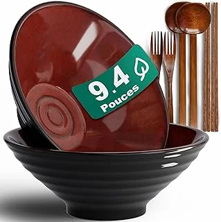9.4 Pouces Ensemble De 2 Grands Bols Ramen En Céramique (8 Pièces), Vaisselle Japonaise Compatible Lave Vaisselle Avec Fourchette Baguettes Et Cuillère Bol à Soupe Salade Cadeaux Pour Hommes Femmes