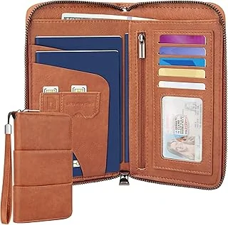 Porte-Passeport avec Protection RFID, Portefeuille de Voyage Grande Capacité en Cuir PU, Portefeuille Passeport Familial, Anti-vol Organisateur de Voyage pour Passeport, Cartes, Billets