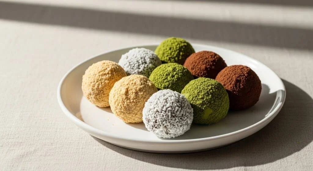 Boulettes de riz gluant Gyeongdan colorées enrobées de poudres naturelles