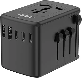 Acer Adaptateur Universel de Voyage : 5 Ports USB (3 USB-C) 5,8 A, Chargeur International pour USA, Europe, Royaume-Uni, France, Allemagne - Types C/E/F/G/I/L/A - Noir