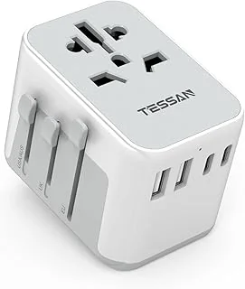 TESSAN Adaptateur Prise Universelle, Adaptateur Universel de Voyage avec 2 USB et 2 USB C, Adaptateur Universel France vers USA UK Allemagne Australie Chine Japon, Adaptateur Prise vers France