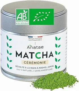 Anatae Marque française - Thé Matcha bio cérémonie japonais - Sans amertume - Poudre de thé vert matcha 100% BIO qualité cérémonielle - Récolté à la main à Nishio, Japon. 30 g