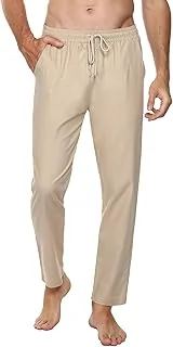 Pantalon Homme Sport en Mélange Coton Lin Pantalon Jogging avec Poches Grandes Tailles Léger Respirant Pantalon Décontracté pour Toutes Les Saisons