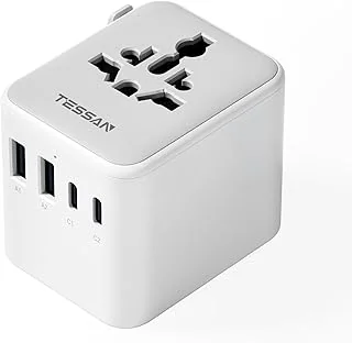 TESSAN Adaptateur Prise Universelle, Chargeur Universel avec 2 USB C et 2 USB A, Adaptateur Universel de Voyage France vers Anglaise UK Irlande USA Canada Australie Chine Japon Thaïlande