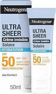 Neutrogena – Crème Solaire Visage Invisible Ultra Sheer Hydratation SPF 50 UVB + UVA (50 ml) – Antioxydant et haute protection avec Vitamine C – Sec au toucher, absorption rapide et hydratation 24 h