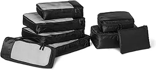 Lot d’Accessoires de Voyage, 8 Housses de Rangement, Organisateur de Bagages avec Double Fermeture à Glissière, 100% Polyester, Plusieurs Dimensions, Noir