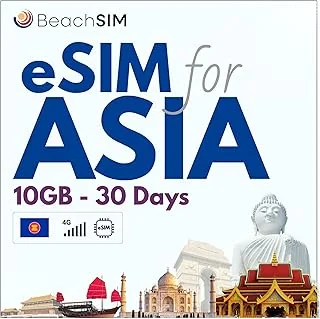 Asia eSIM. 10 GB de données à des Vitesses 4G/5G. Données Uniquement SIM. Itinérance Gratuite en Indonésie, aux Philippines, en Thaïlande et dans 9+ Pays d'Asie. Valable 30 Jours