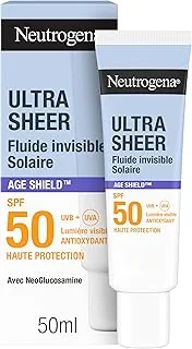 Neutrogena – Fluide Solaire Invisible Ultra Sheer Anti-Âge SPF 50 UVB + UVA (50 ml) – Crème solaire visage antioxydante avec NeoGlucosamine – Absorption rapide, réduit les taches et prévient les rides