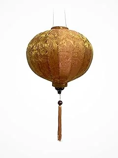 Lanterne Asiatique en Soie, Couleur Rouille Or, R Ø33cm - Lampion Traditionnelle de Hoi an en Tissu, Bambou et Bois, Fait Main - Artisanat et Décoration du Vietnam (R20-MA)