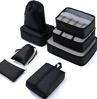Organisateurs de Voyage Cubes de Emballage Sac de Blanchisserie Bagage 8 Set Différents Tailles Sacs Rangement de Valise Sacs de Compression (Noir)