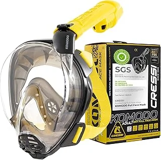 CRESSI Depuis 1946 - Komodo Full Face Masque intégral Dry pour Snorkeling Vision à 180° - CO2 Sûre - Silicone 100% Anti Buée - Tuba Latéral - Sangles Élastiques Réglables
