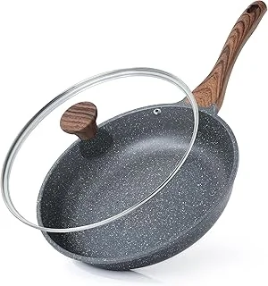 SENSARTE Poêle 28 cm avec Couvercle, Revêtement Granit Antiadhésif, Compatible Induction, Manche Restant Froid, Lavable au Lave-Vaisselle - Réussissez vos Oeufs au Plat & Steaks Saignants