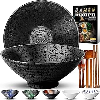 8 Pouces Ensemble De 2 Bols Ramen En Céramique (9 Pièces), Vaisselle Japonaise Avec Fourchette Baguettes Et Cuillère Bol à Soupe Pour Pâtes Salade Compatible Lave Vaisselle Cadeaux Pour Hommes Femmes