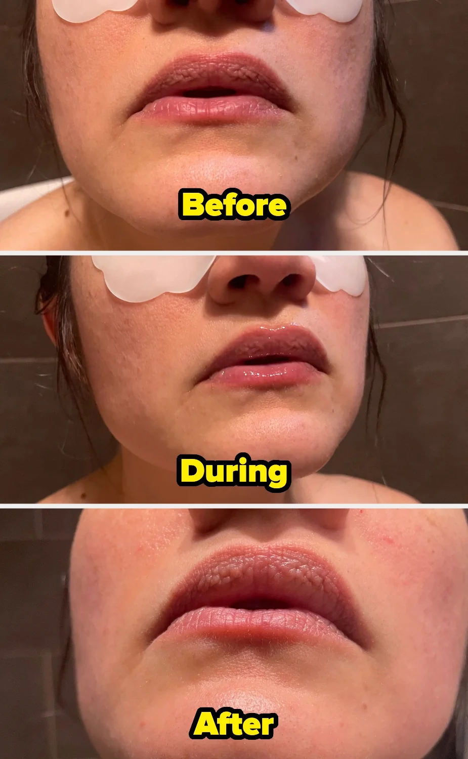 Avant et après l'application du masque Laneige sur les lèvres