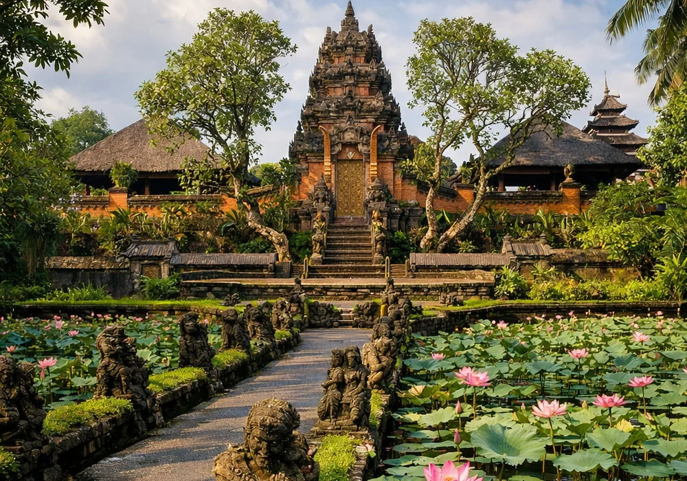 Le temple Saraswati à Ubud avec son célèbre bassin de lotus roses