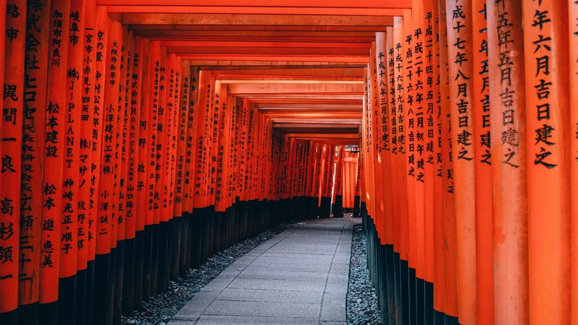 Les milliers de portiques torii vermillon du sanctuaire Fushimi Inari Taisha à Kyoto